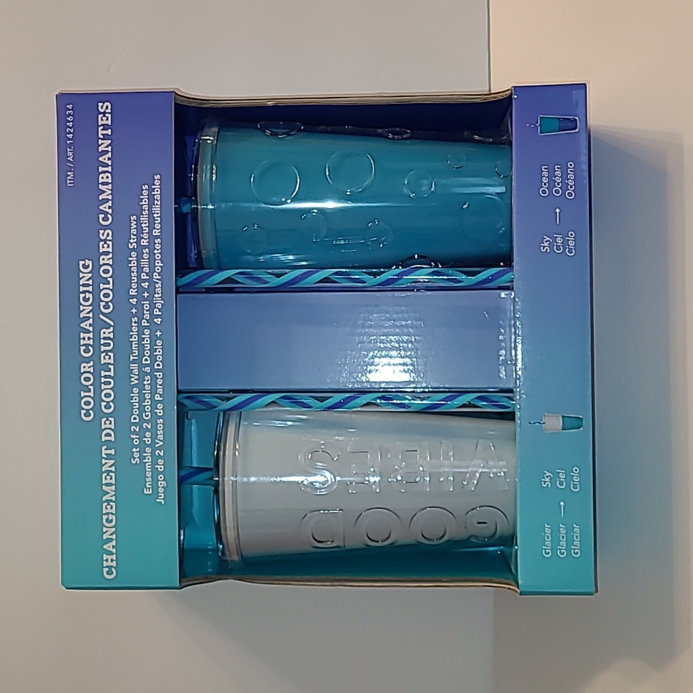 Parker Lane Set of Two Color Changing Tumblers with Four Reusable Straws